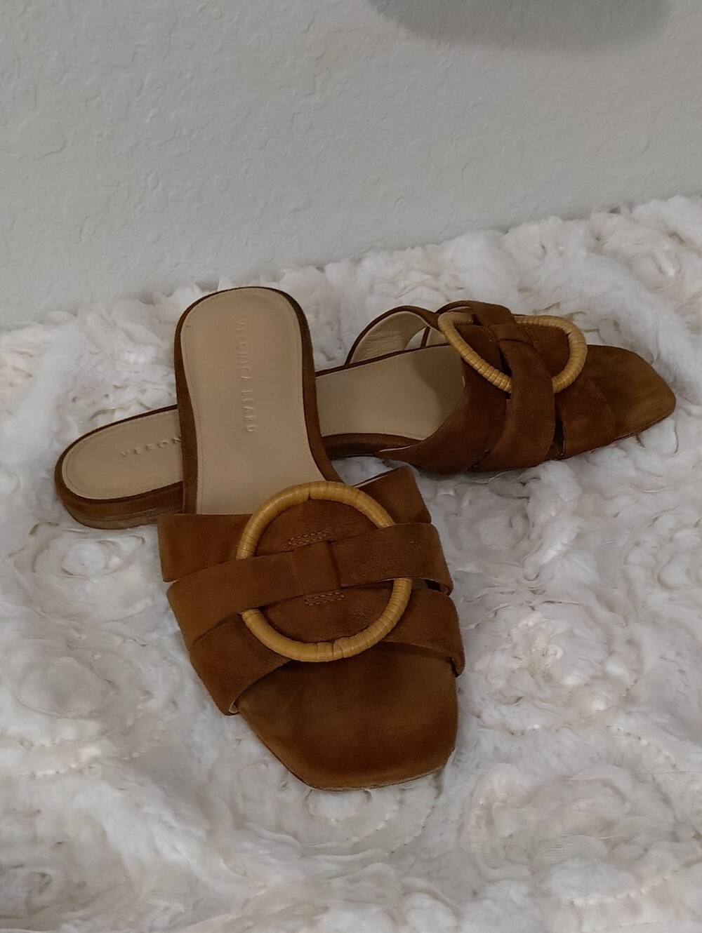 Veronica Beard Women's Brown Suede Slide Sandal with Decorative Ring - Picture 3 of 12